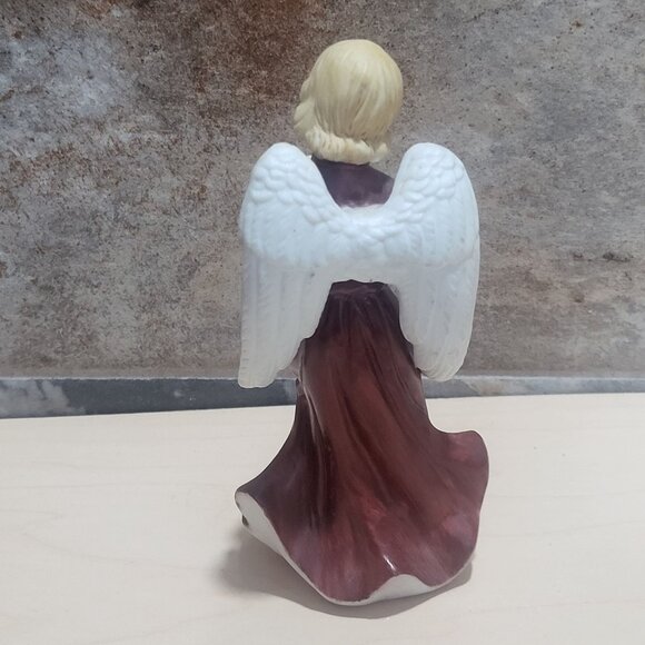 Bisque Porcelain Angel Figurine Playing a Gold Horn Trumpet - Picture 2 of 10